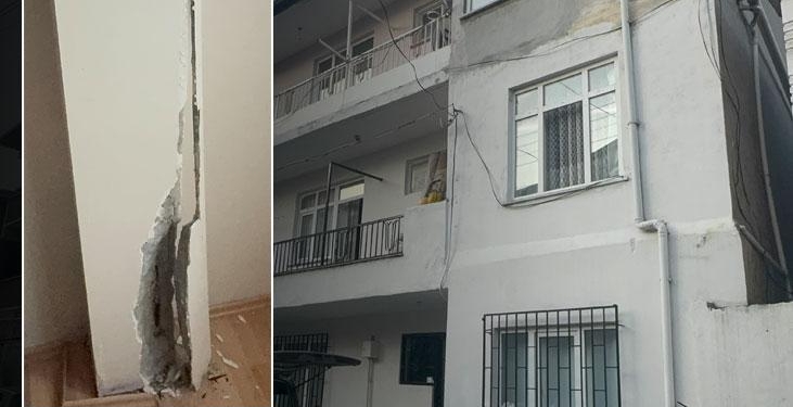 Kocaeli’de kolonları çatlayan 3 katlı bina tahliye edildi
